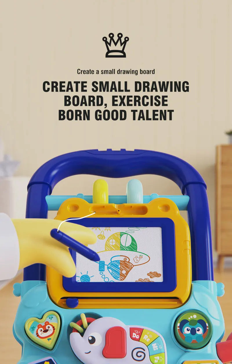 Baby Walker with Music Drawing Board 6-15Months Learning Standing Exercises and Walking Practice Stroller Children Ccartoon Toy