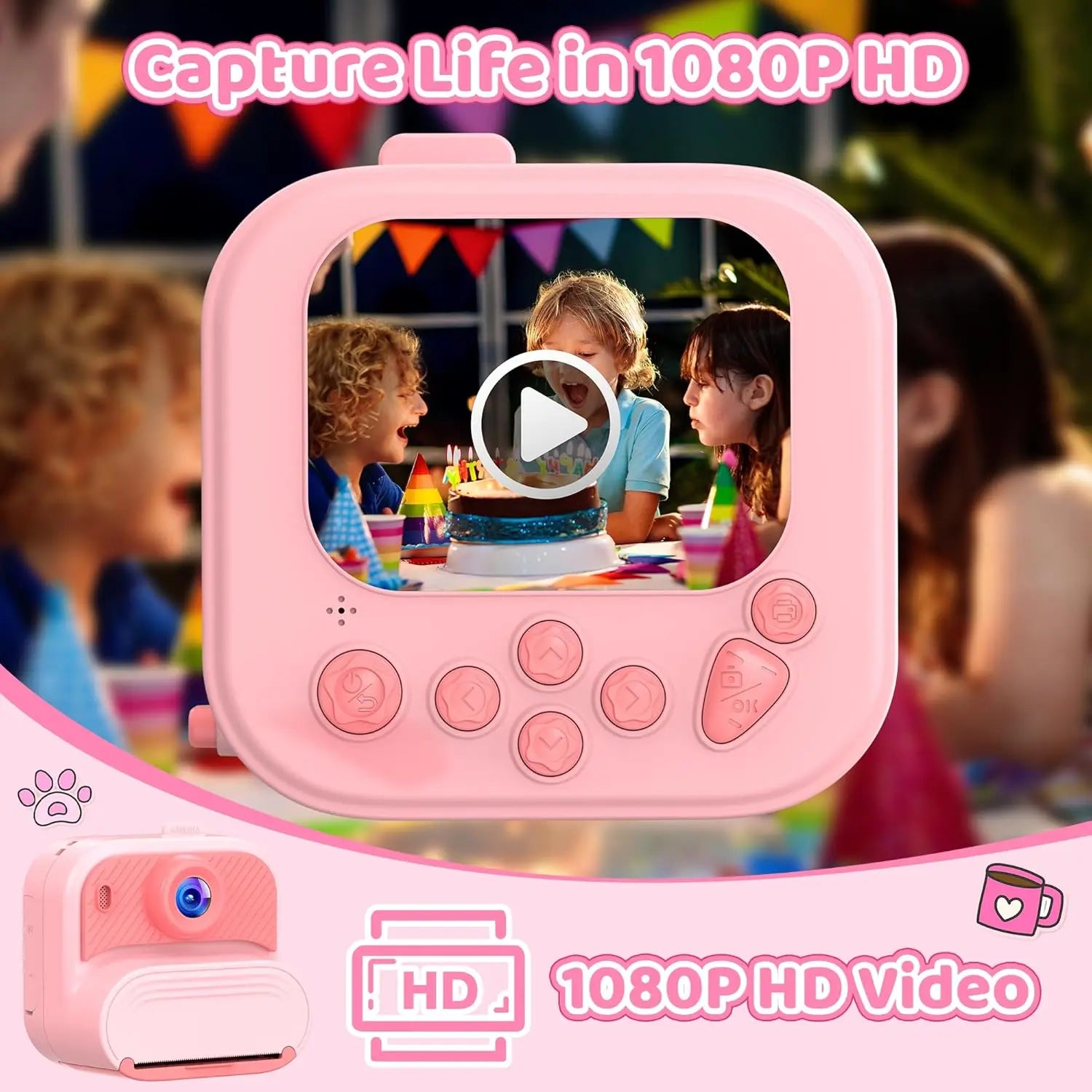 48MP DIY Instant Print Camera for Kids 1080P HD Toddler Camera Ages 3-12 Toy Cameras Christmas Gift Idea with Print Function