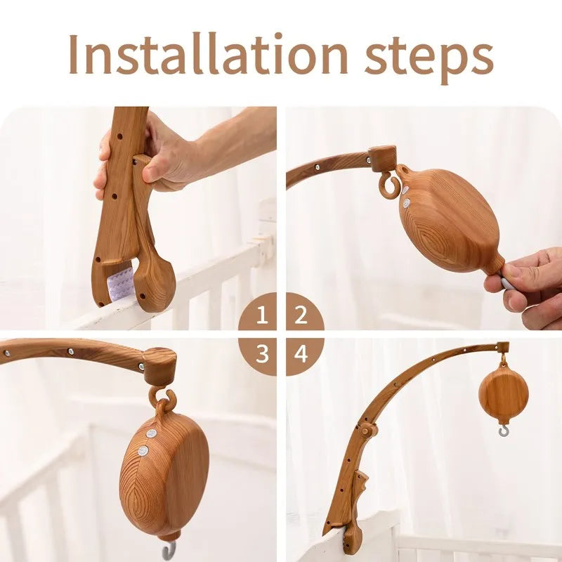Baby Wooden Mobile Crib Bed Bell Floor Stand Infant Hanging Toys Holder Wood Newborn Bed Decoration Bedding Supplies Kids Gift