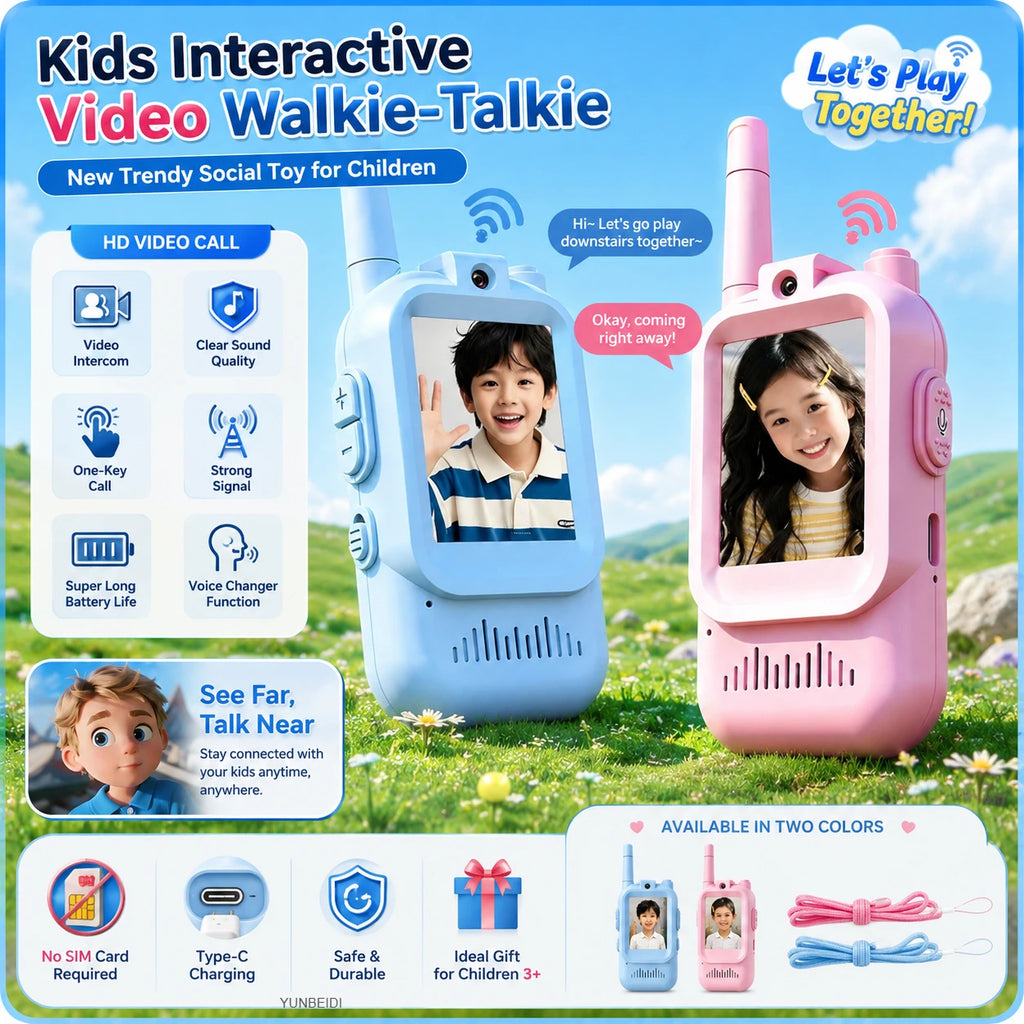 2PC Kids HD-Video Walkie Talkies 3 Styles Intercom USB Charging Indoor Outdoor Child's Toys Birthday Gifts for Boys Girls Age 3+