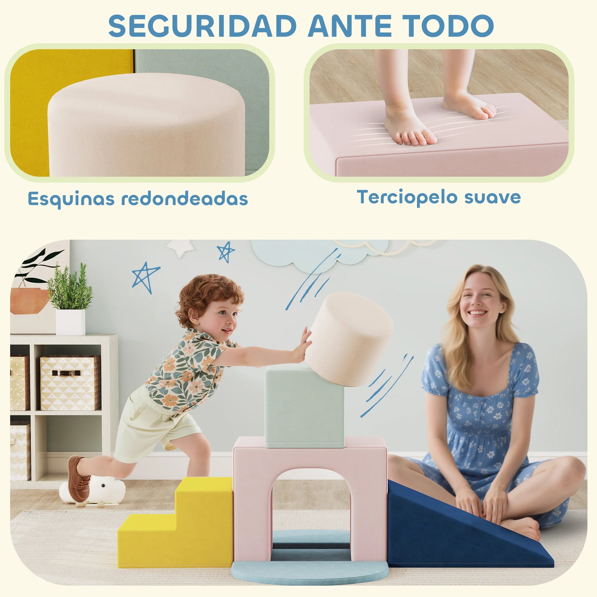 Aiyaplay Set of 8 Foam Blocks for Kids with Washable Velvet Covers for Climbing and Crawling Multicolor
