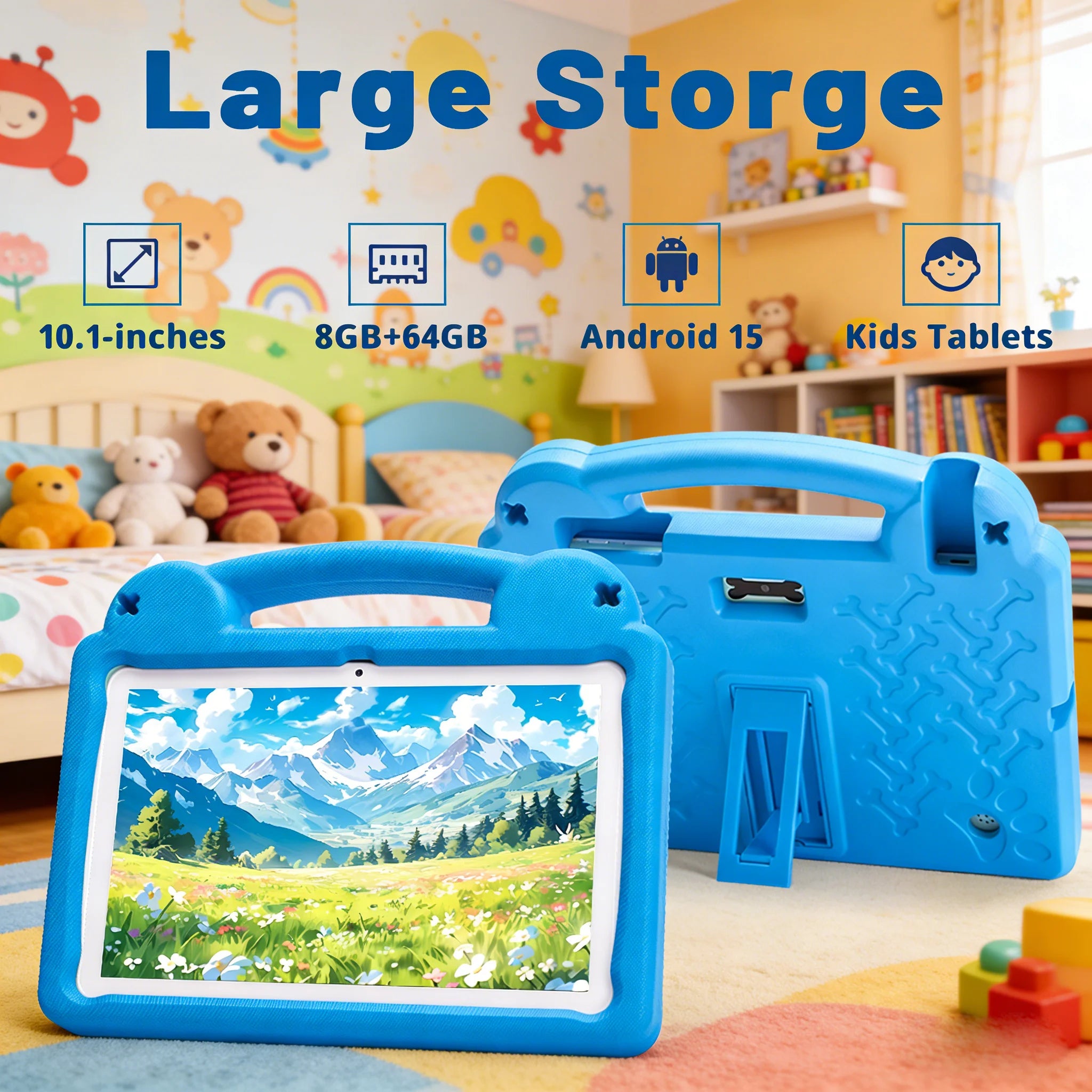 ANRY R16Pro Kids Tablet 10 Inch Android 15 Tablet 8GB(3+5GB) 64GB ROM Dual Camera Learning Education Tablet PC Gift for Children