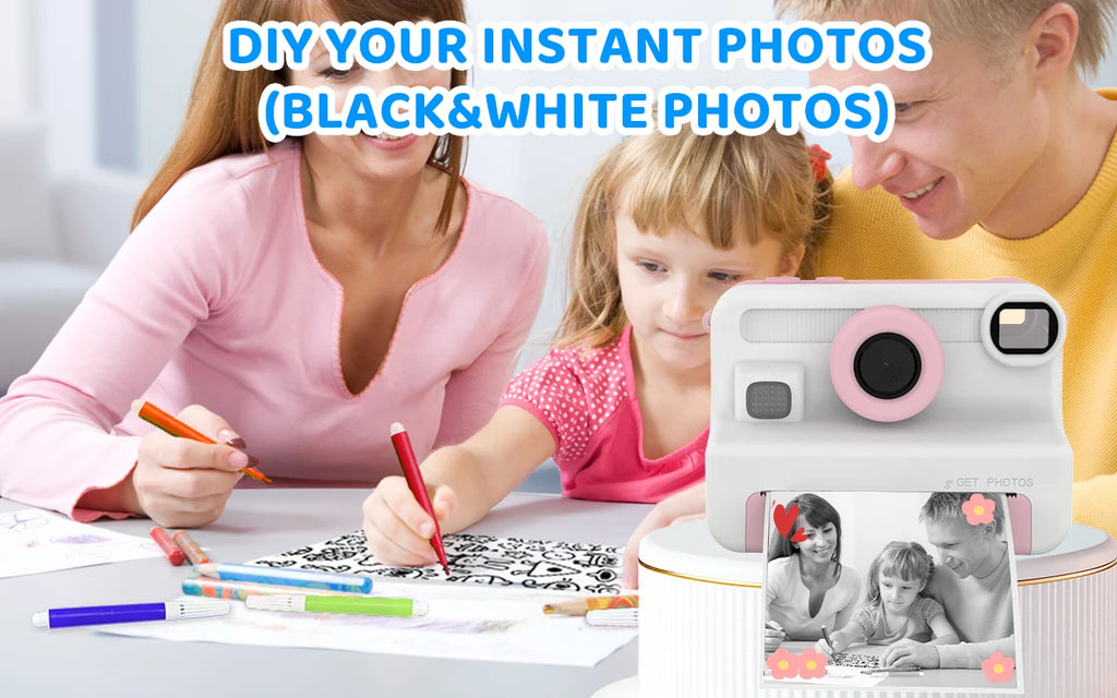 Kids Camera Instant Print, 1080P Video, Children Christmas Birthday Gifts for Girls Age 3-12, Toddler Toy with 32GB Card,6 pens