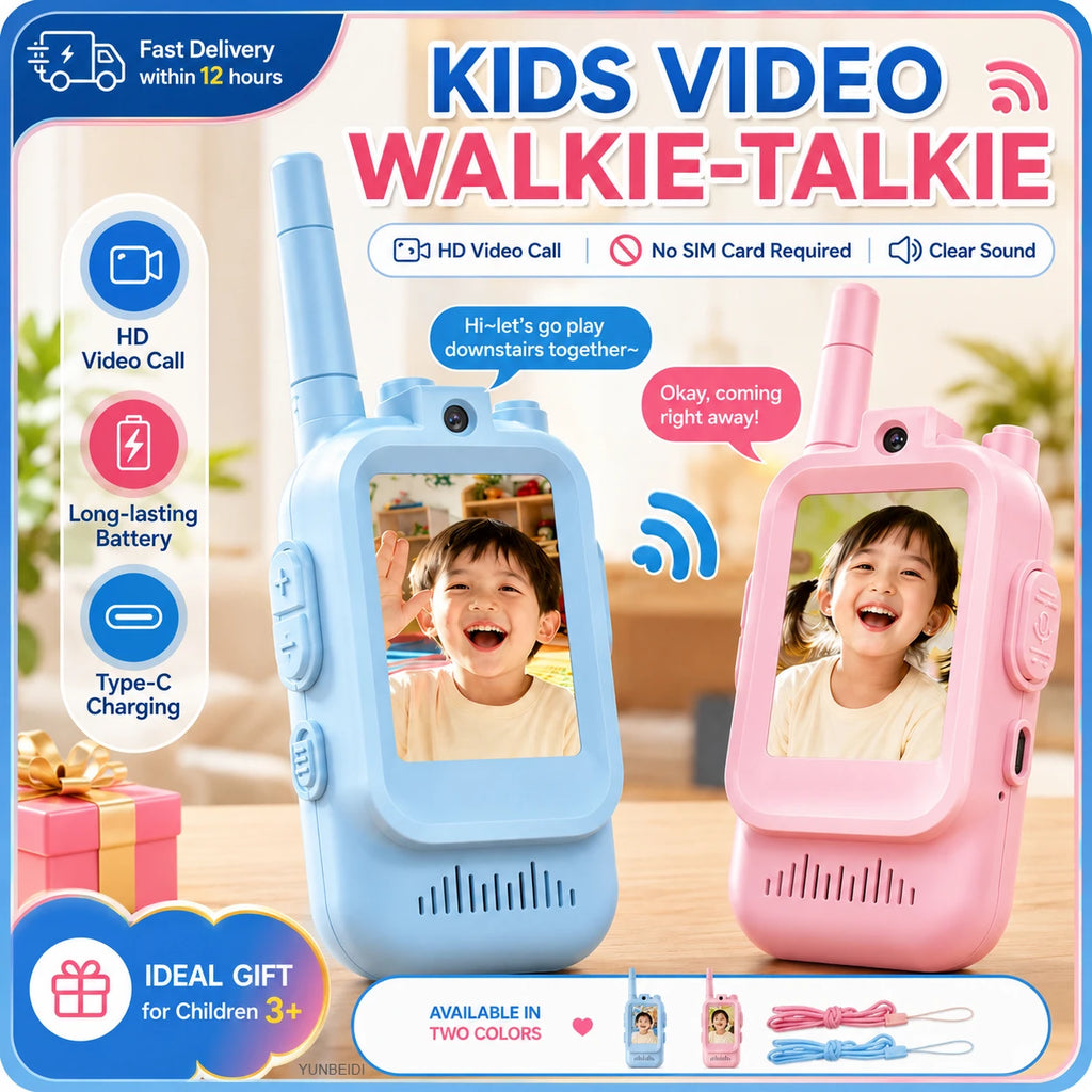2PC Kids HD-Video Walkie Talkies 3 Styles Intercom USB Charging Indoor Outdoor Child's Toys Birthday Gifts for Boys Girls Age 3+