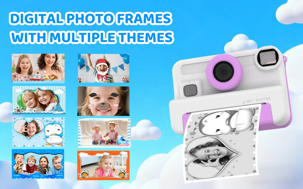 Kids Camera Instant Print, 1080P Video, Children Christmas Birthday Gifts for Girls Age 3-12, Toddler Toy with 32GB Card,6 pens