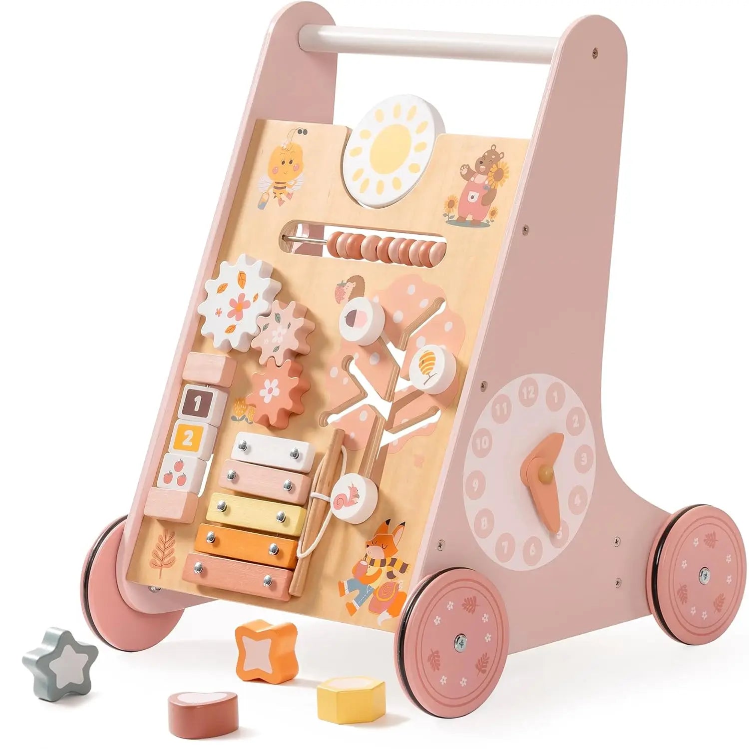 Robotime Robud Wooden Baby Walker with Wheels Montessori Push Toys for Babies Learning to Walk Baby Walkers Activity Center