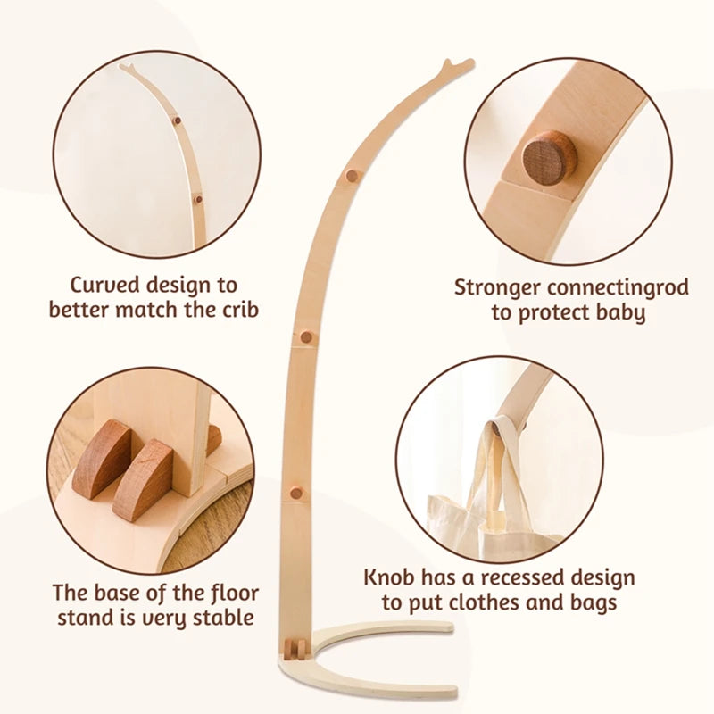 Baby Wooden Mobile Crib Bed Bell Floor Stand Infant Hanging Toys Holder Wood Newborn Bed Decoration Bedding Supplies Kids Gift