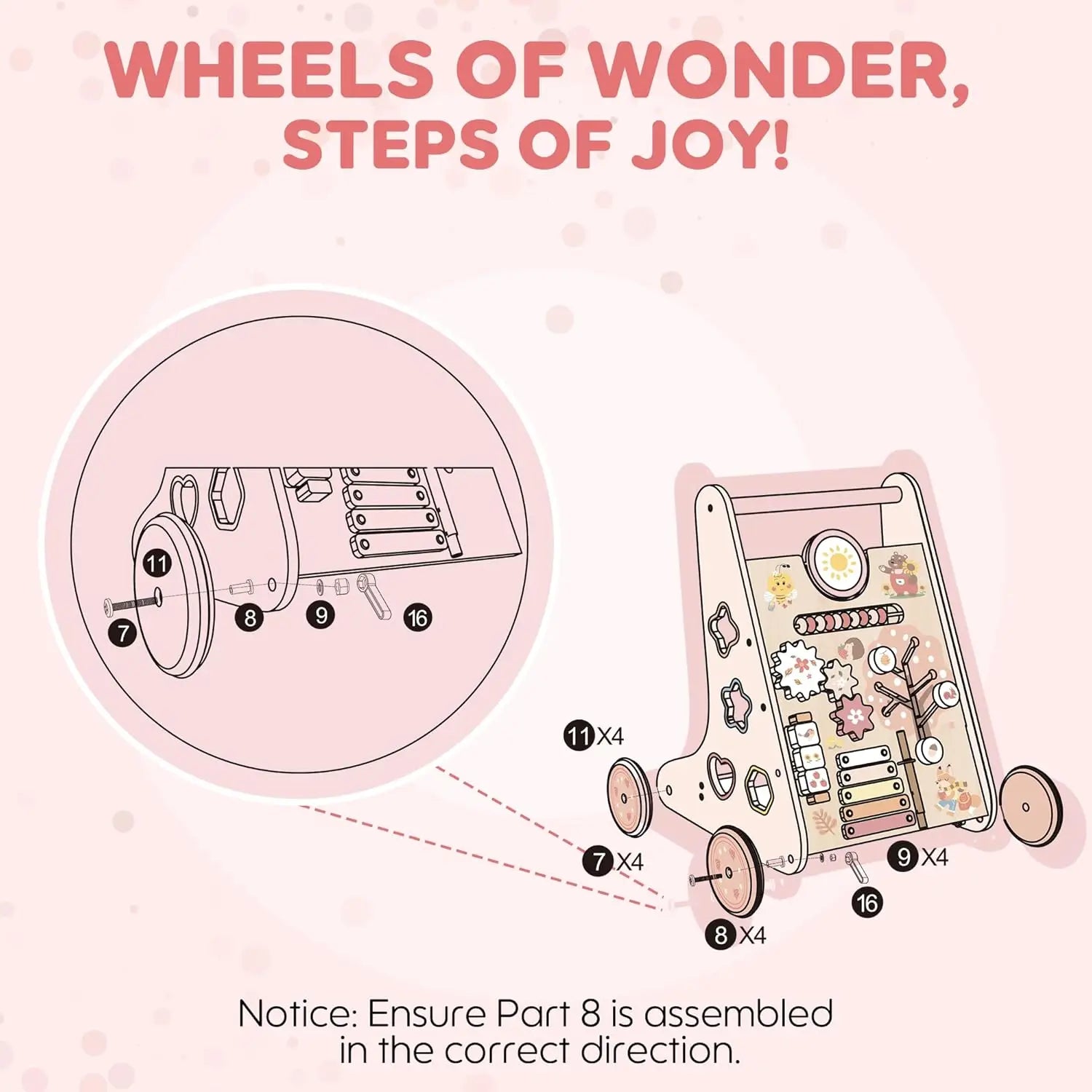 Robotime Robud Wooden Baby Walker with Wheels Montessori Push Toys for Babies Learning to Walk Baby Walkers Activity Center