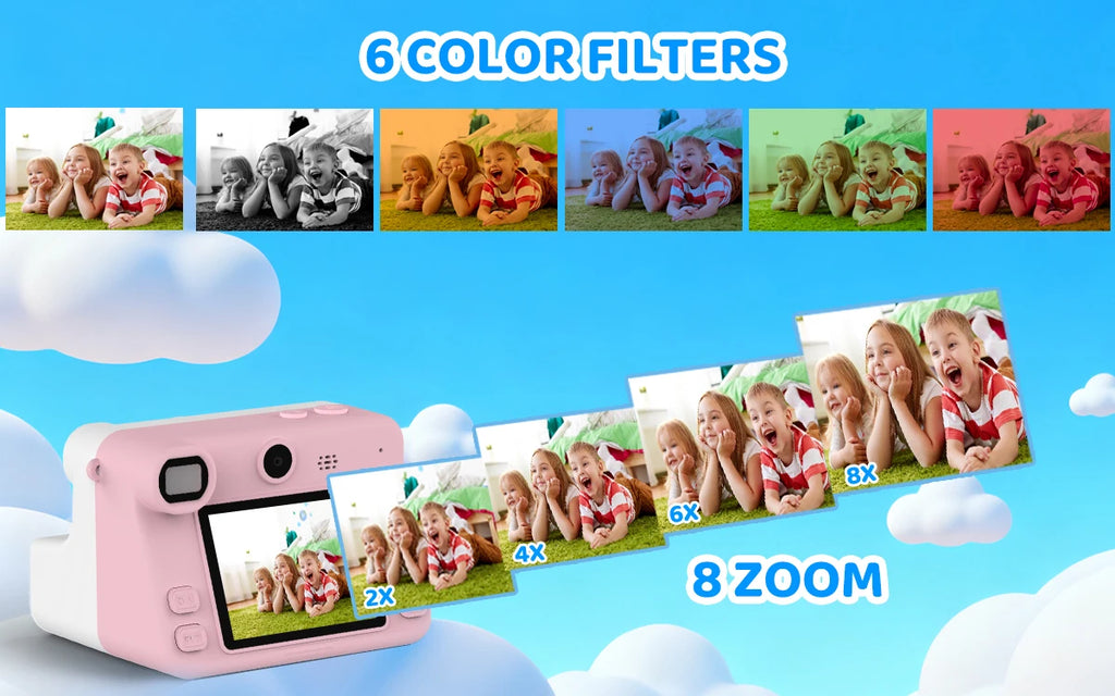 Kids Camera Instant Print, 1080P Video, Children Christmas Birthday Gifts for Girls Age 3-12, Toddler Toy with 32GB Card,6 pens