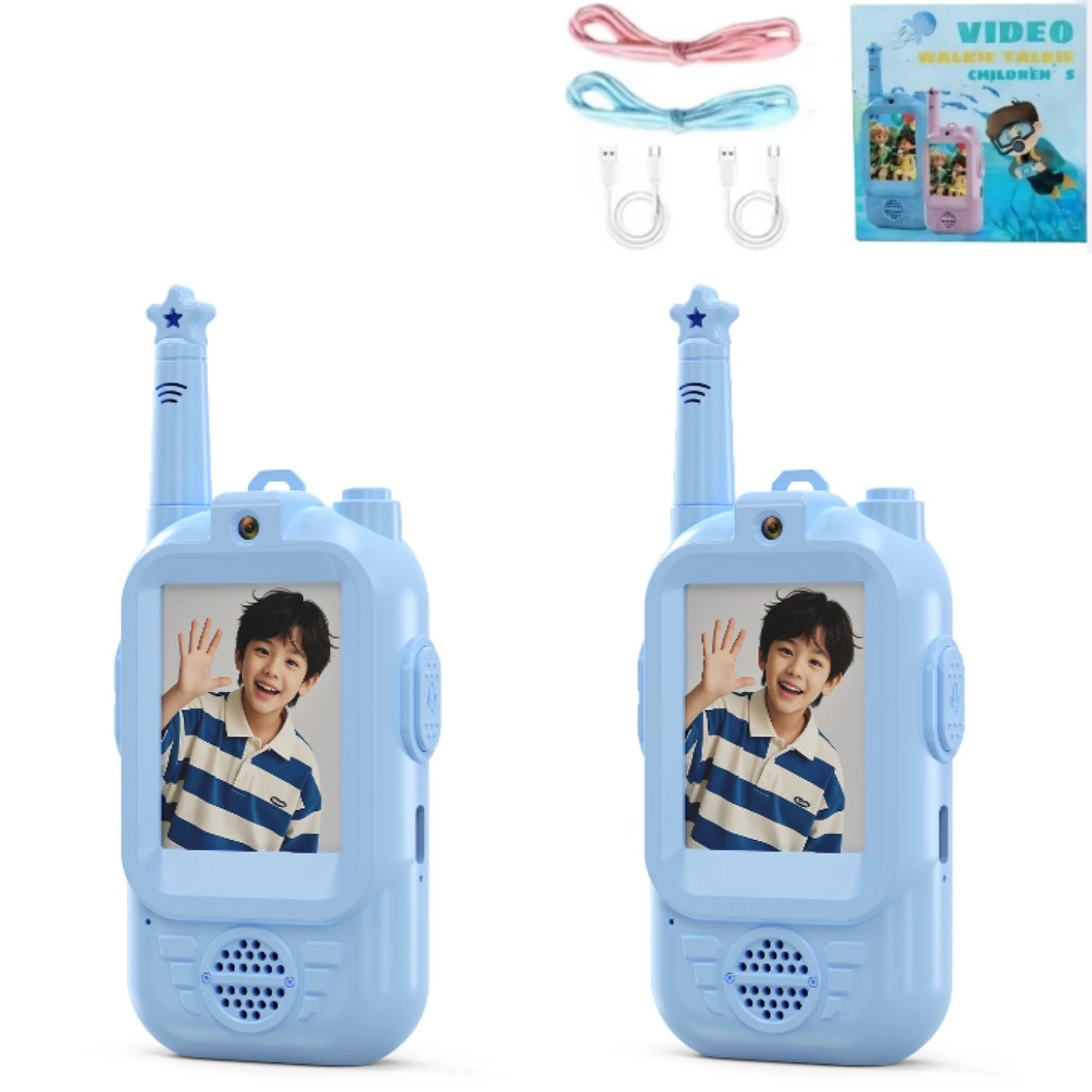 2PC Kids Video Walkie Talkies USB Charging Indoor Outdoor Recreation High Definition Intercom Kids Toys Birthday Gifts Ages 3-12