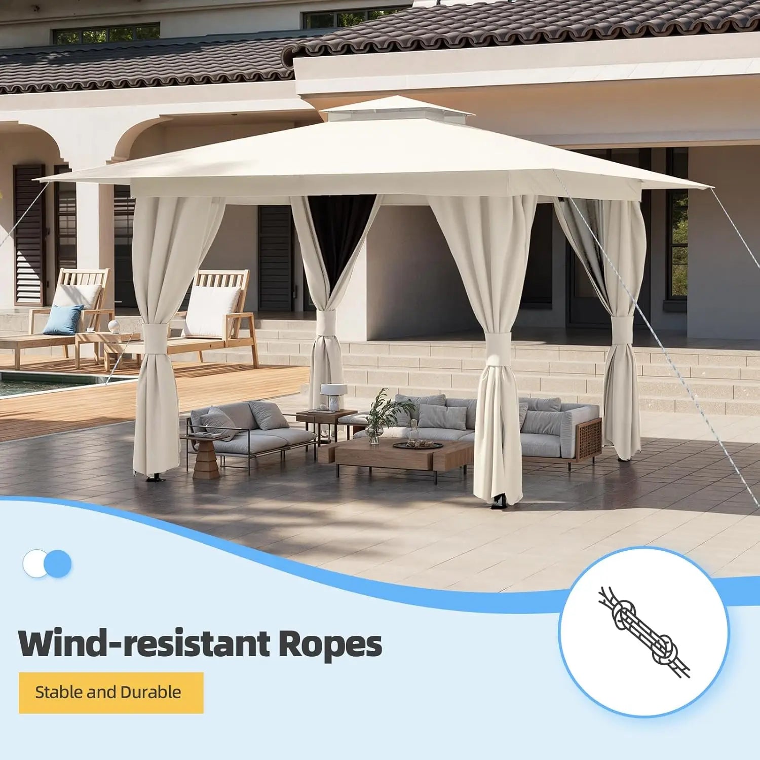 10'x10' Outdoor Gazebo Kahaki for Patio, Heavy Duty Party Tent with Double Roofs, Outdoor Canopy with Curtains and, Custom