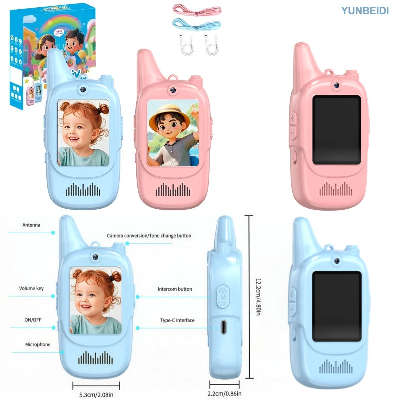 2PC Kids HD-Video Walkie Talkies 3 Styles Intercom USB Charging Indoor Outdoor Child's Toys Birthday Gifts for Boys Girls Age 3+