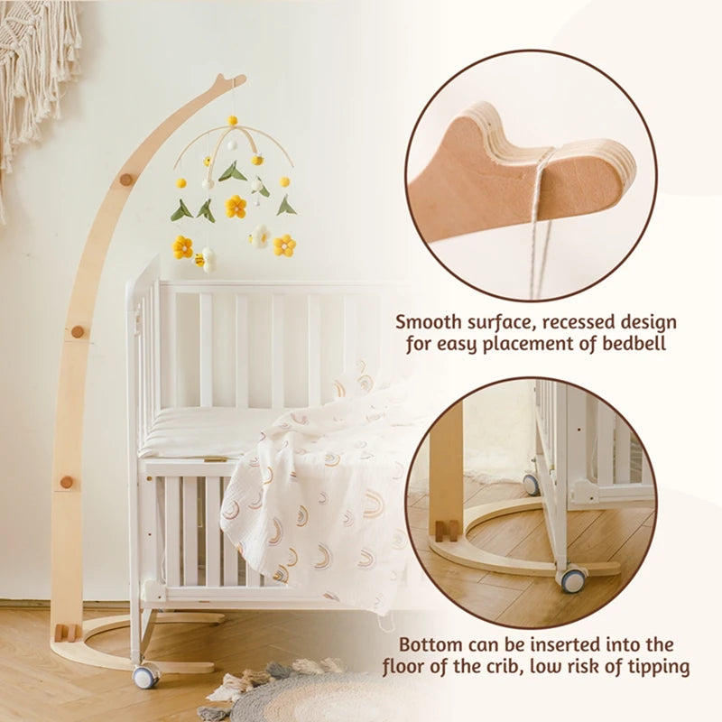 Baby Wooden Mobile Crib Bed Bell Floor Stand Infant Hanging Toys Holder Wood Newborn Bed Decoration Bedding Supplies Kids Gift