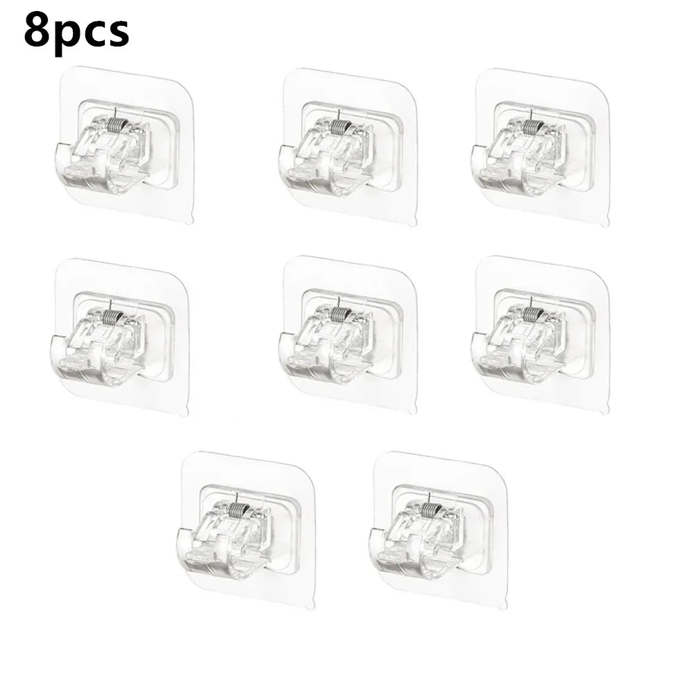 Set of 2/4/8 Self Adhesive Hooks Punch-free Curtain Rod Clip Hook Window Curtains Wall Hanging Holder Household Clamp Fixed Clip