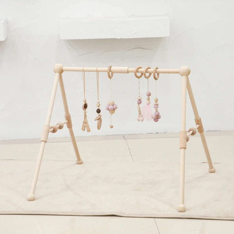 Baby Wooden Gym Frame Rattle Toys Baby Room Decor Newborn Hanging Sensory Toys Foldable Play Gym Frame Kid Holder Bracket Gift
