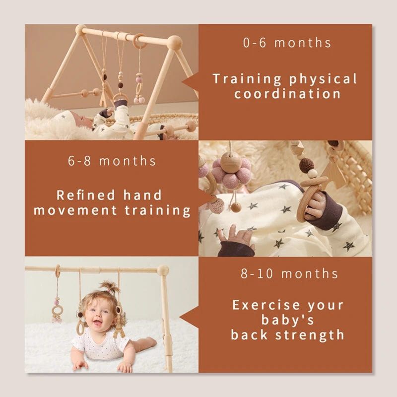 Baby Wooden Gym Frame Rattle Toys Baby Room Decor Newborn Hanging Sensory Toys Foldable Play Gym Frame Kid Holder Bracket Gift