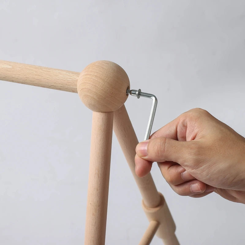 Baby Wooden Gym Frame Rattle Toys Baby Room Decor Newborn Hanging Sensory Toys Foldable Play Gym Frame Kid Holder Bracket Gift