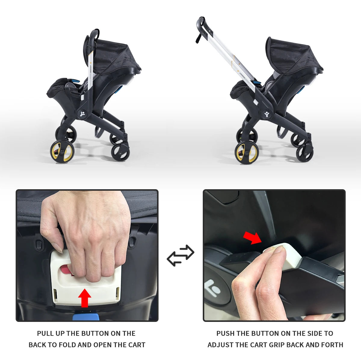 Push & Go! Reversible Baby Stroller | Easy One-Hand Fold & Compact Travel Design | Portable with Adjustable Sunshade - The Ultim