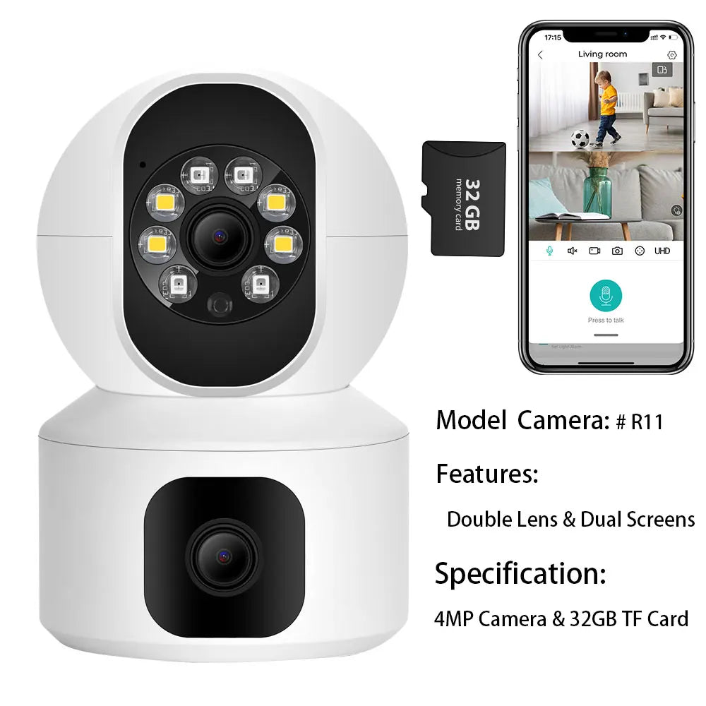 BESDER 4MP WiFi Camera with Dual Screens Baby Monitor Night Vision Indoor Mini PTZ Security IP Camera CCTV Surveillance Cameras