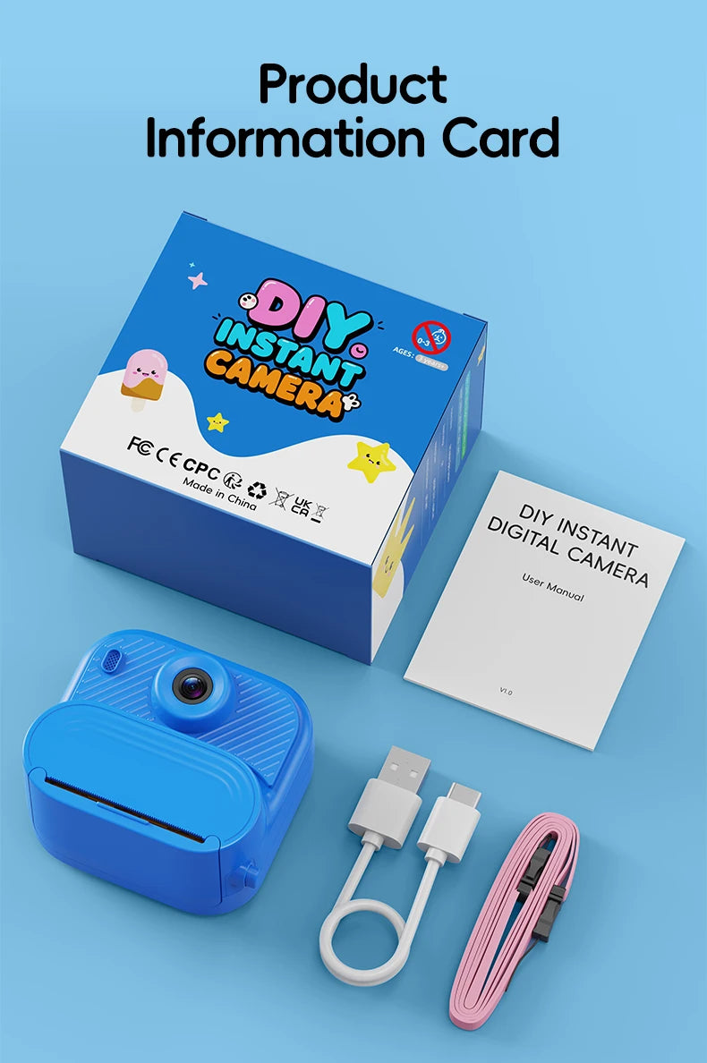 48MP DIY Instant Print Camera for Kids 1080P HD Toddler Camera Ages 3-12 Toy Cameras Christmas Gift Idea with Print Function