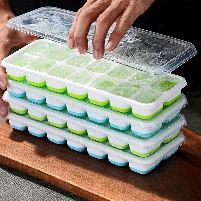 Ice Cube Tray Mold with Lid Silicone Square 14 Cube Easy Release Ice Cube Molds Summer Kitchen Bar DIY Iced Cocktail Freeze Tool