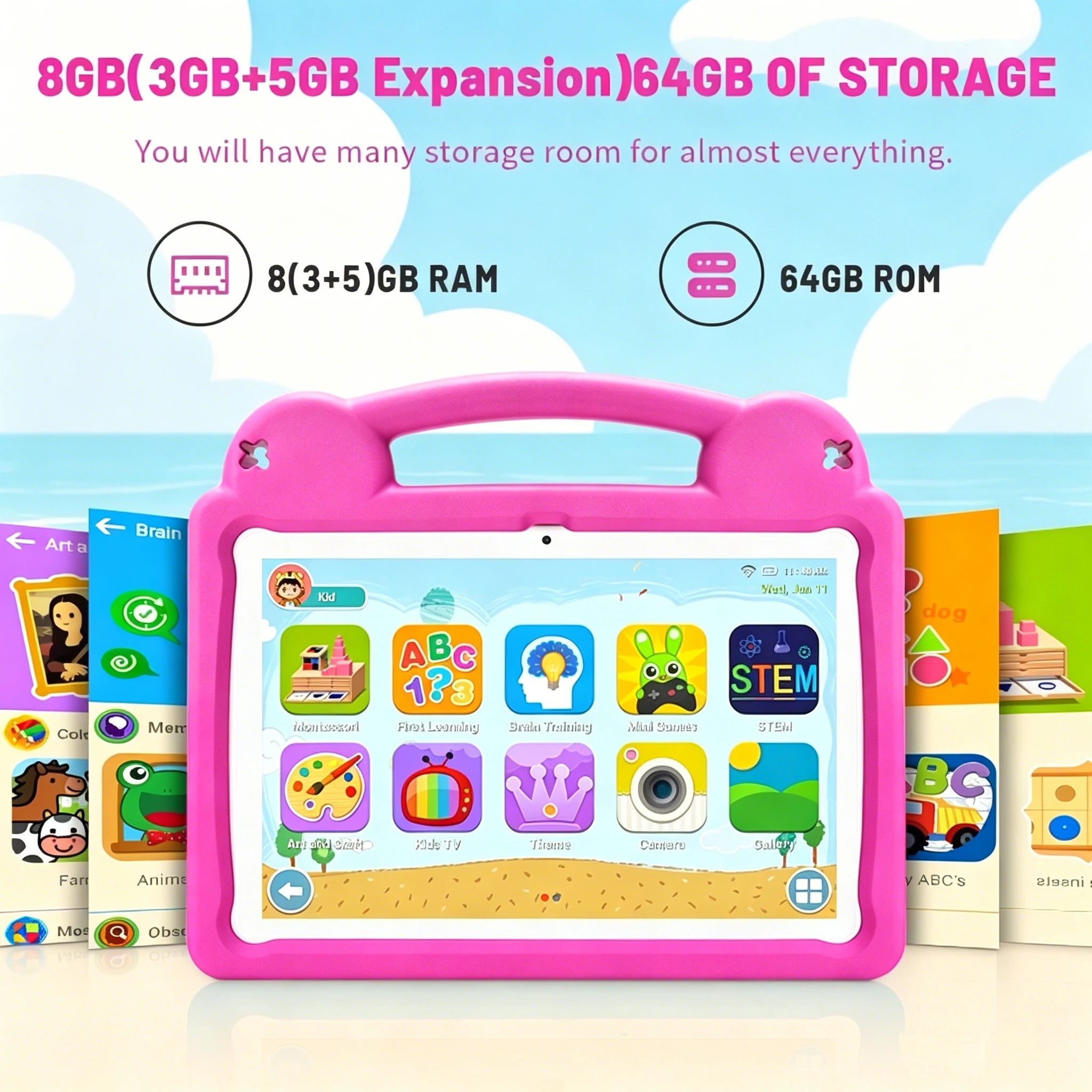 ANRY R16Pro Kids Tablet 10 Inch Android 15 Tablet 8GB(3+5GB) 64GB ROM Dual Camera Learning Education Tablet PC Gift for Children