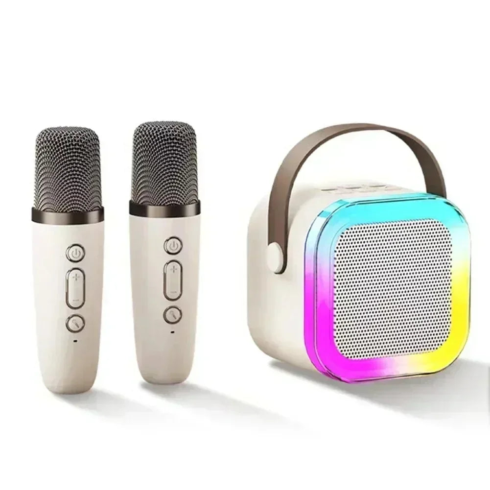K12 Bluetooth speaker karaoke machine portable speaker system with 2 wireless microphones family family singing children's gif
