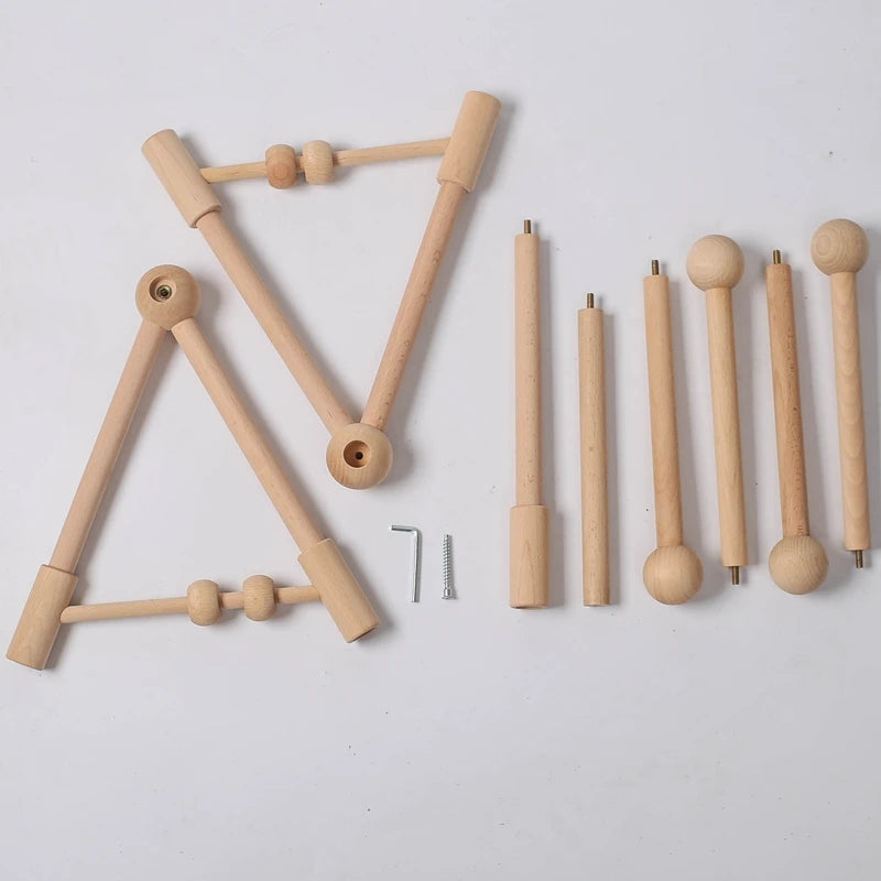 Baby Wooden Gym Frame Rattle Toys Baby Room Decor Newborn Hanging Sensory Toys Foldable Play Gym Frame Kid Holder Bracket Gift
