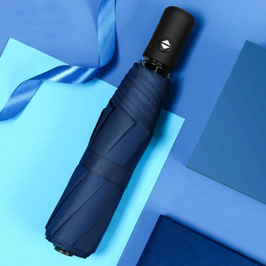 Fully Automatic Open Umbrella, One-Button Open, Suitable For Sunny And Rainy Days, 8 Ribs, Solid Color Business Umbrella, Black Coating UPF50+, Sun-Blocking Umbrella, Triple Folding Umbrella, Solid Color Foldable Umbrella, Un
