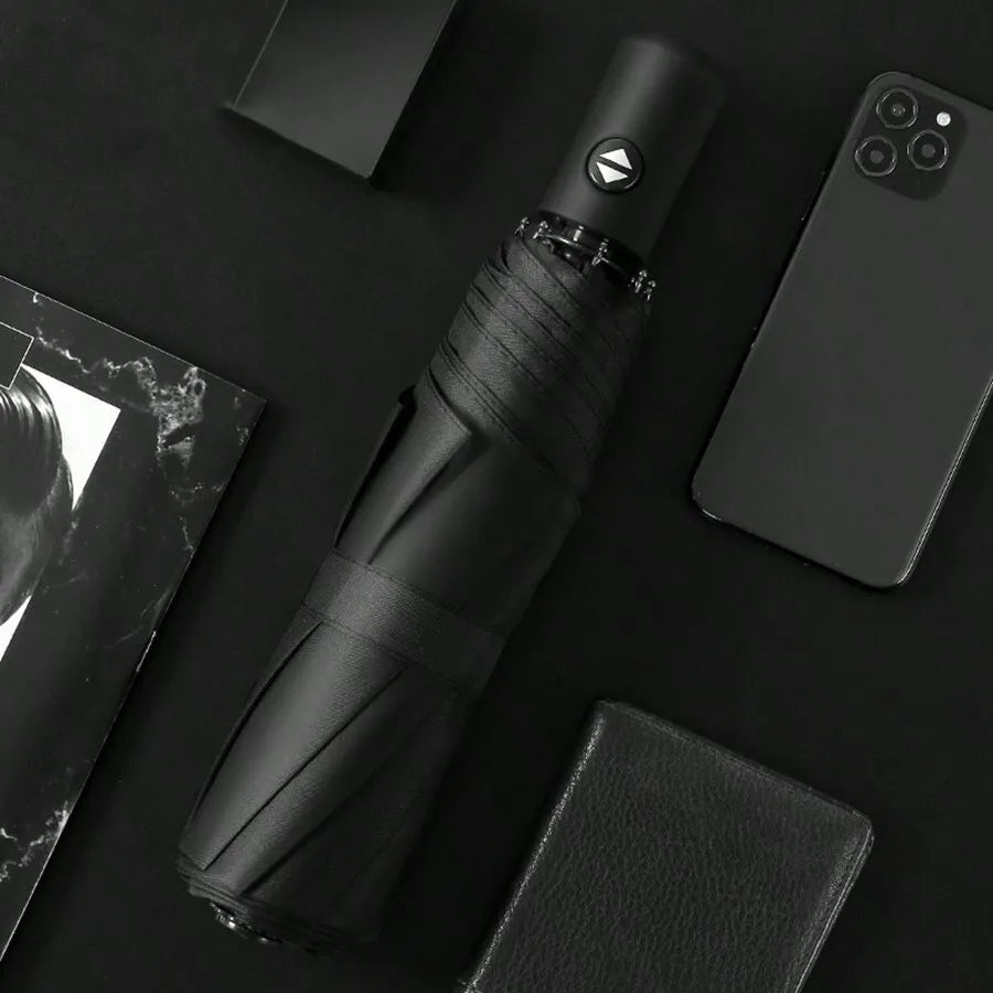 Fully Automatic Open Umbrella, One-Button Open, Suitable For Sunny And Rainy Days, 8 Ribs, Solid Color Business Umbrella, Black Coating UPF50+, Sun-Blocking Umbrella, Triple Folding Umbrella, Solid Color Foldable Umbrella, Un
