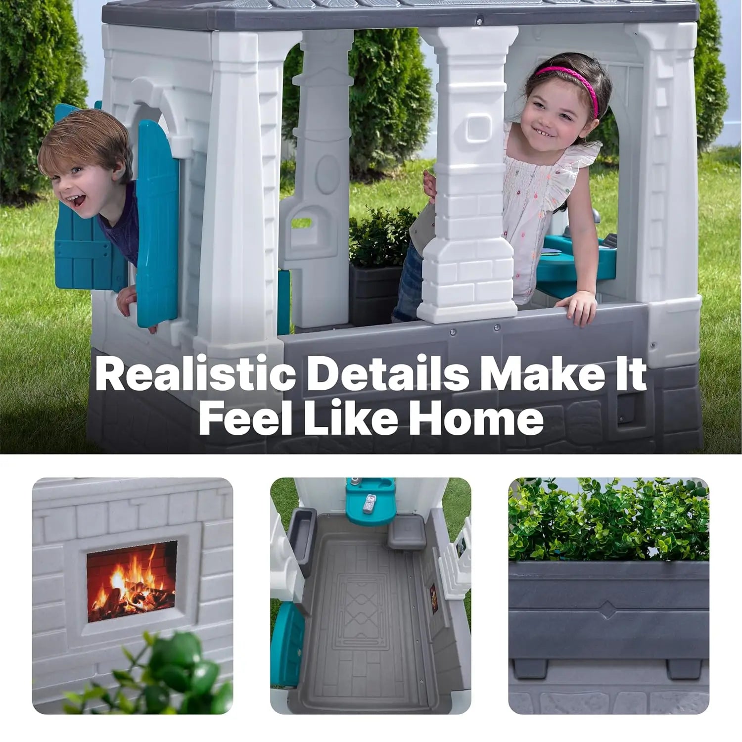 Neat & Tidy Cottage Kids Playhouse, Indoor/Outdoor Playset, Interactive Play with Sounds, Made of Durable Plastic, Customized