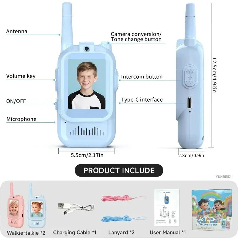 2PC Kids HD-Video Walkie Talkies 3 Styles Intercom USB Charging Indoor Outdoor Child's Toys Birthday Gifts for Boys Girls Age 3+