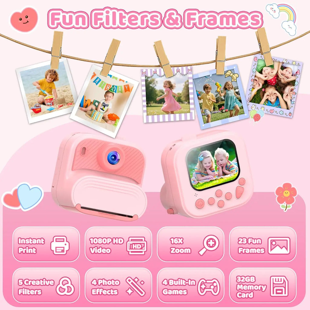 48MP DIY Instant Print Camera for Kids 1080P HD Toddler Camera Ages 3-12 Toy Cameras Christmas Gift Idea with Print Function