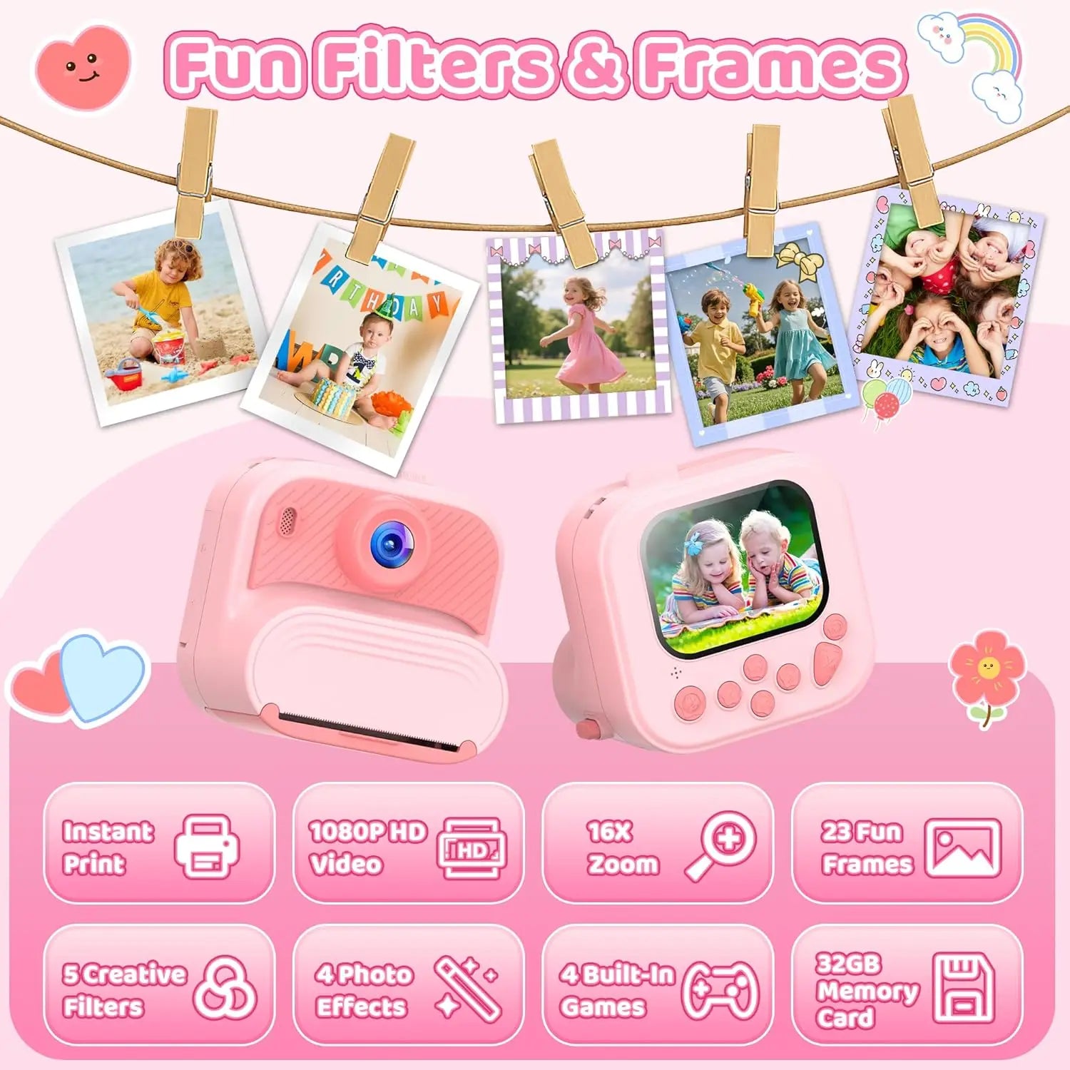 48MP DIY Instant Print Camera for Kids 1080P HD Toddler Camera Ages 3-12 Toy Cameras Christmas Gift Idea with Print Function