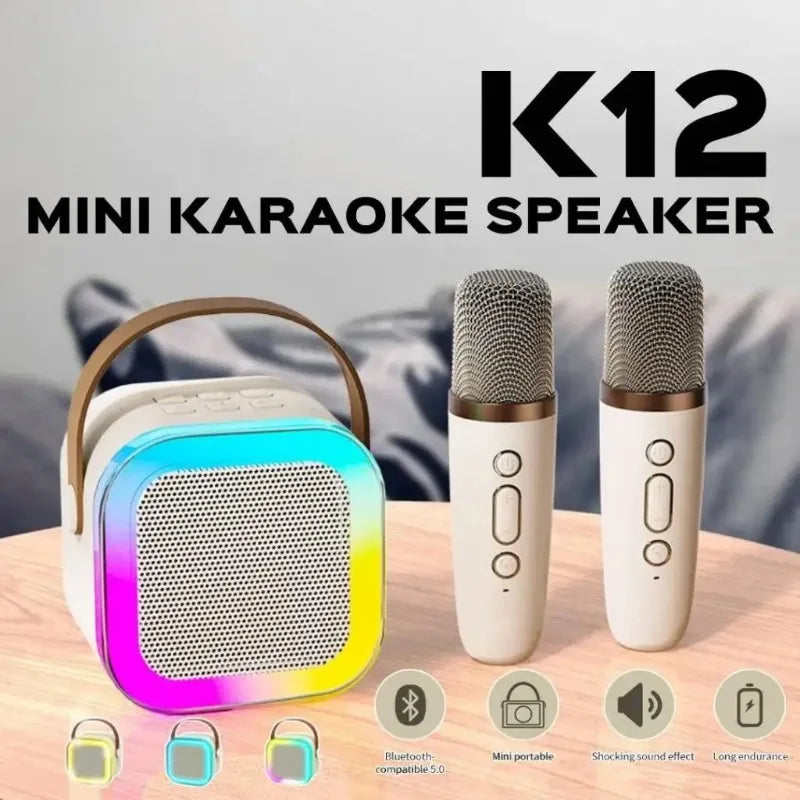 K12 Bluetooth speaker karaoke machine portable speaker system with 2 wireless microphones family family singing children's gif