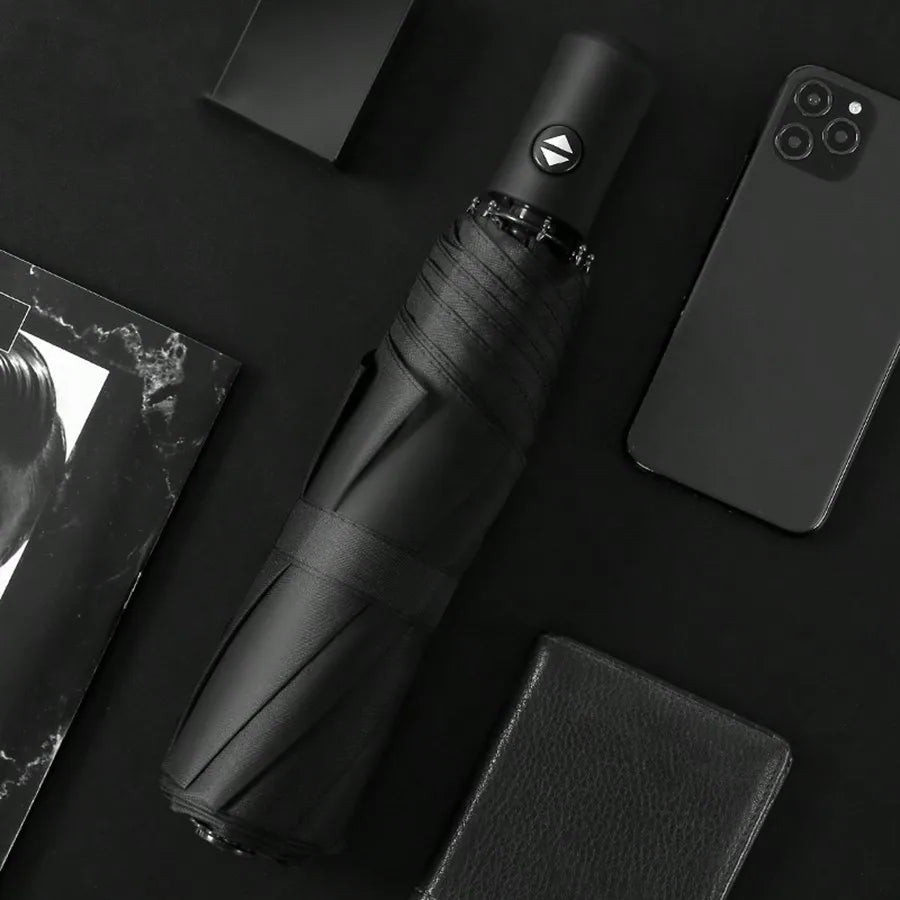 Fully Automatic Open Umbrella, One-Button Open, Suitable For Sunny And Rainy Days, 8 Ribs, Solid Color Business Umbrella, Black Coating UPF50+, Sun-Blocking Umbrella, Triple Folding Umbrella, Solid Color Foldable Umbrella, Un