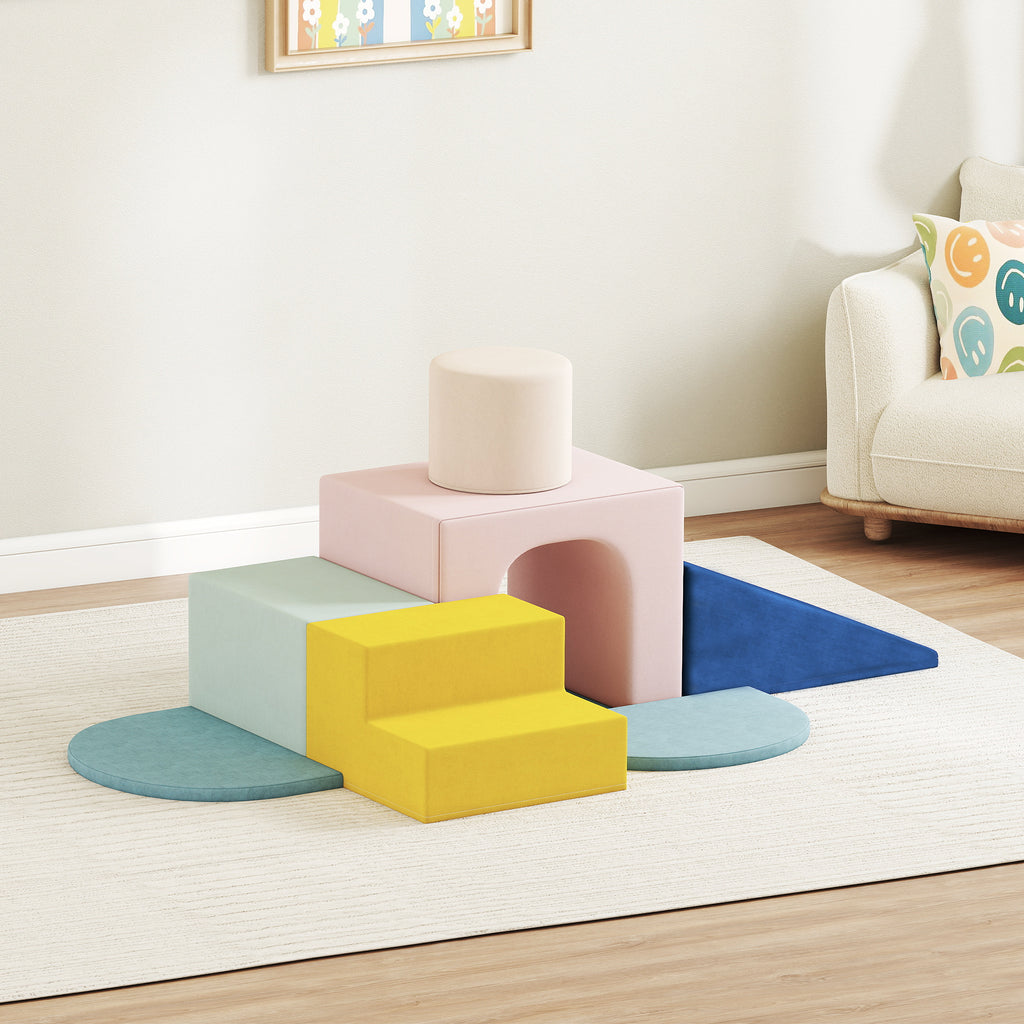 Aiyaplay Set of 8 Foam Blocks for Kids with Washable Velvet Covers for Climbing and Crawling Multicolor