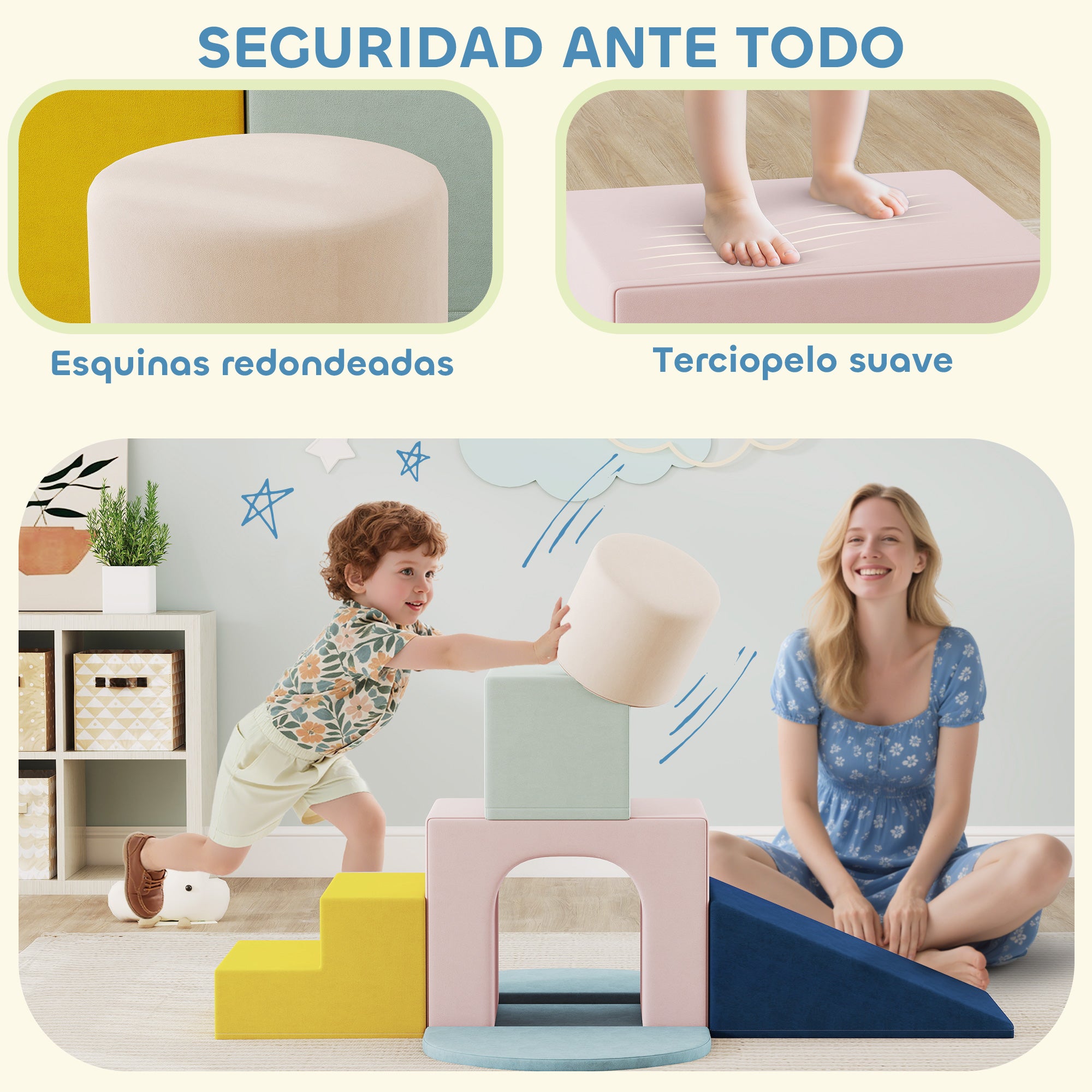 Aiyaplay Set of 8 Foam Blocks for Kids with Washable Velvet Covers for Climbing and Crawling Multicolor